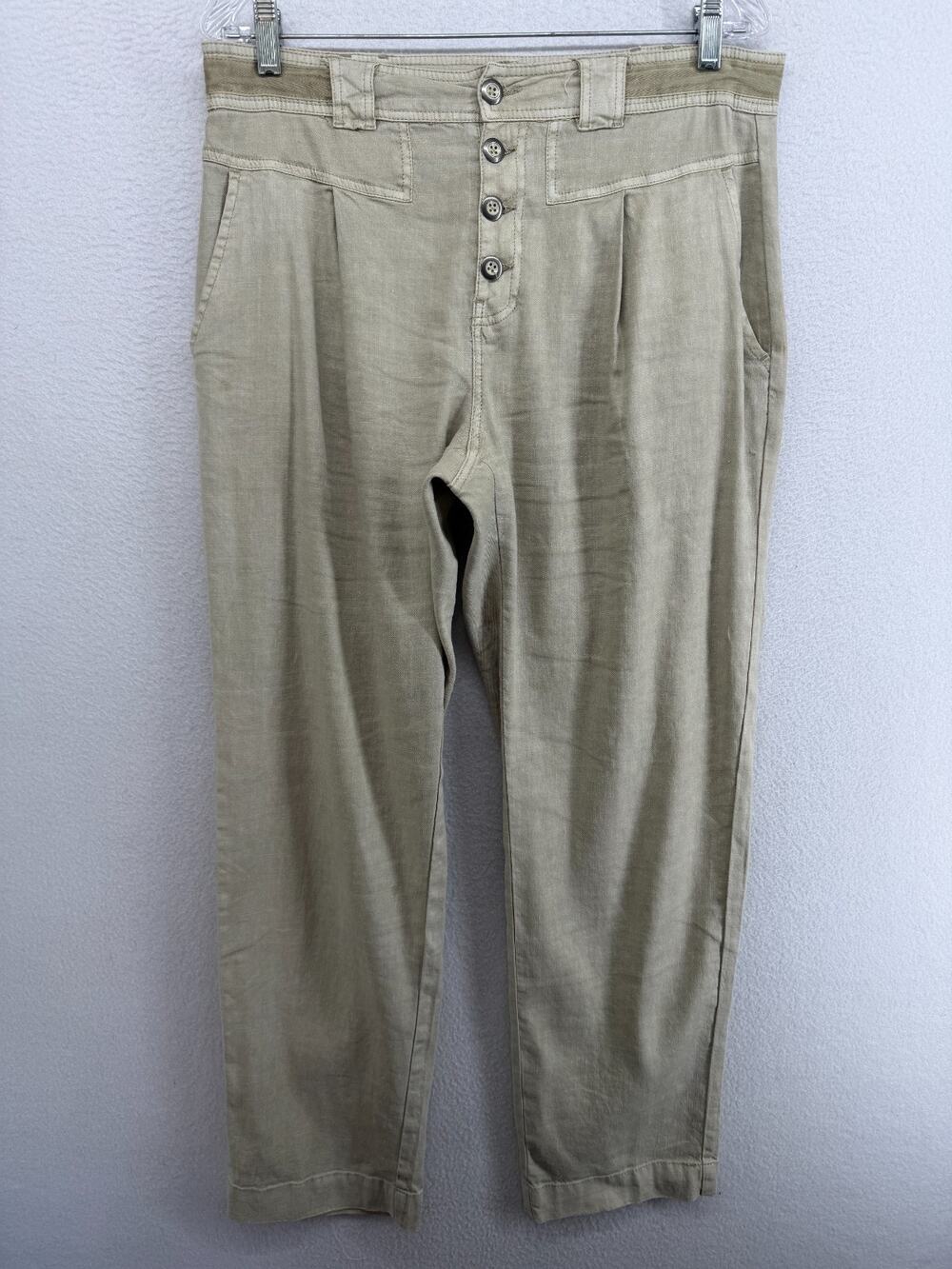 SUNDANCE Pants 8 Quinn Linen Tencel High Rise Trouser Tapered Twill Biege